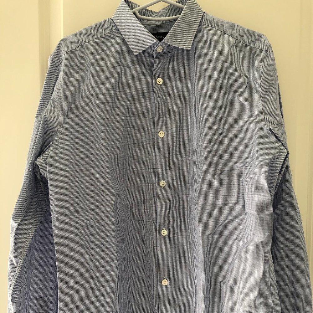 Theory Blue Check Dress Shirt 15.5R
